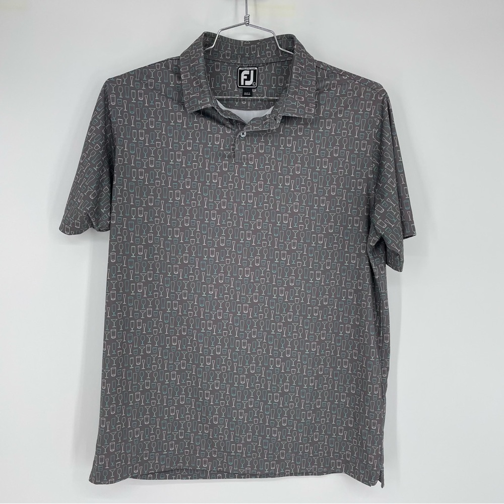 Footjoy golf polo shirt grey glass pattern athletic fit large